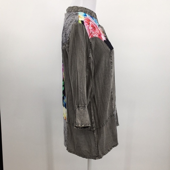 Avanie Blouse Womens Small Gray Feeling Flirty Combo Floral Denim‎ Lace Boho - Picture 8 of 14